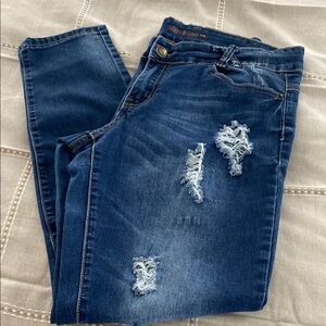 Blue Skinny Jeans with Faded Distressing